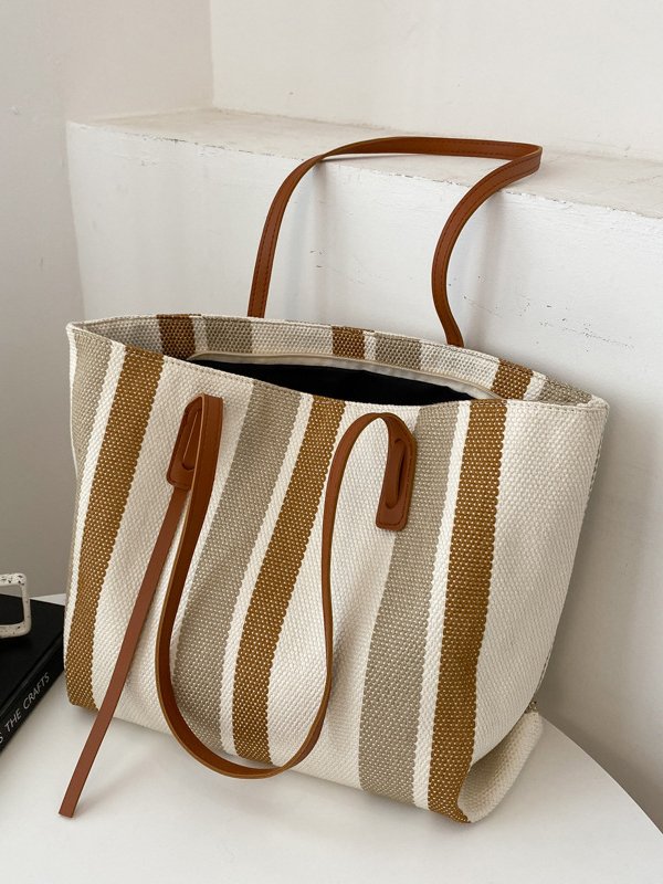 Casual Two-tone Striped Leather Shoulder Bag cc17