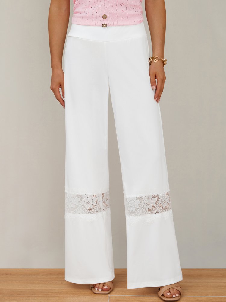 White Lace Wide Leg Pants  QS107