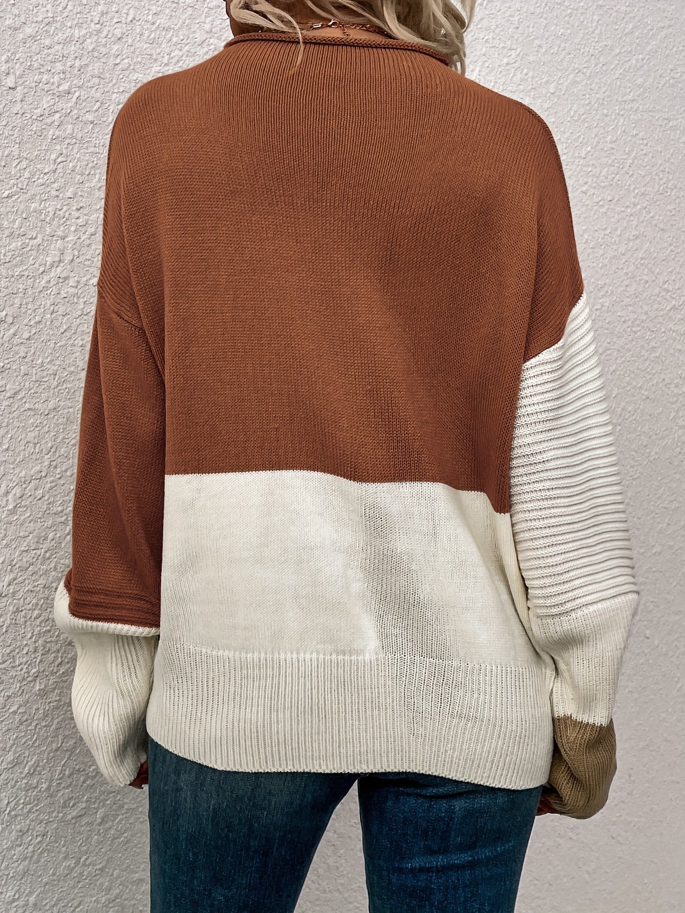 Color Block Loose Pullover Sweater RJ9313 Furdela