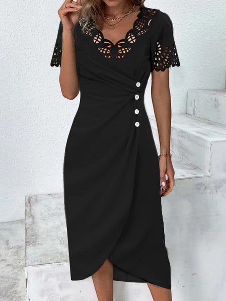 Plain Laser Cut High Elasticity Little Black Dress  QPQ94