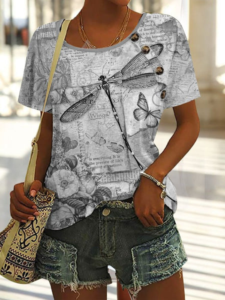 Chemise décontractée en maille à boucle avec motif libellule cc182