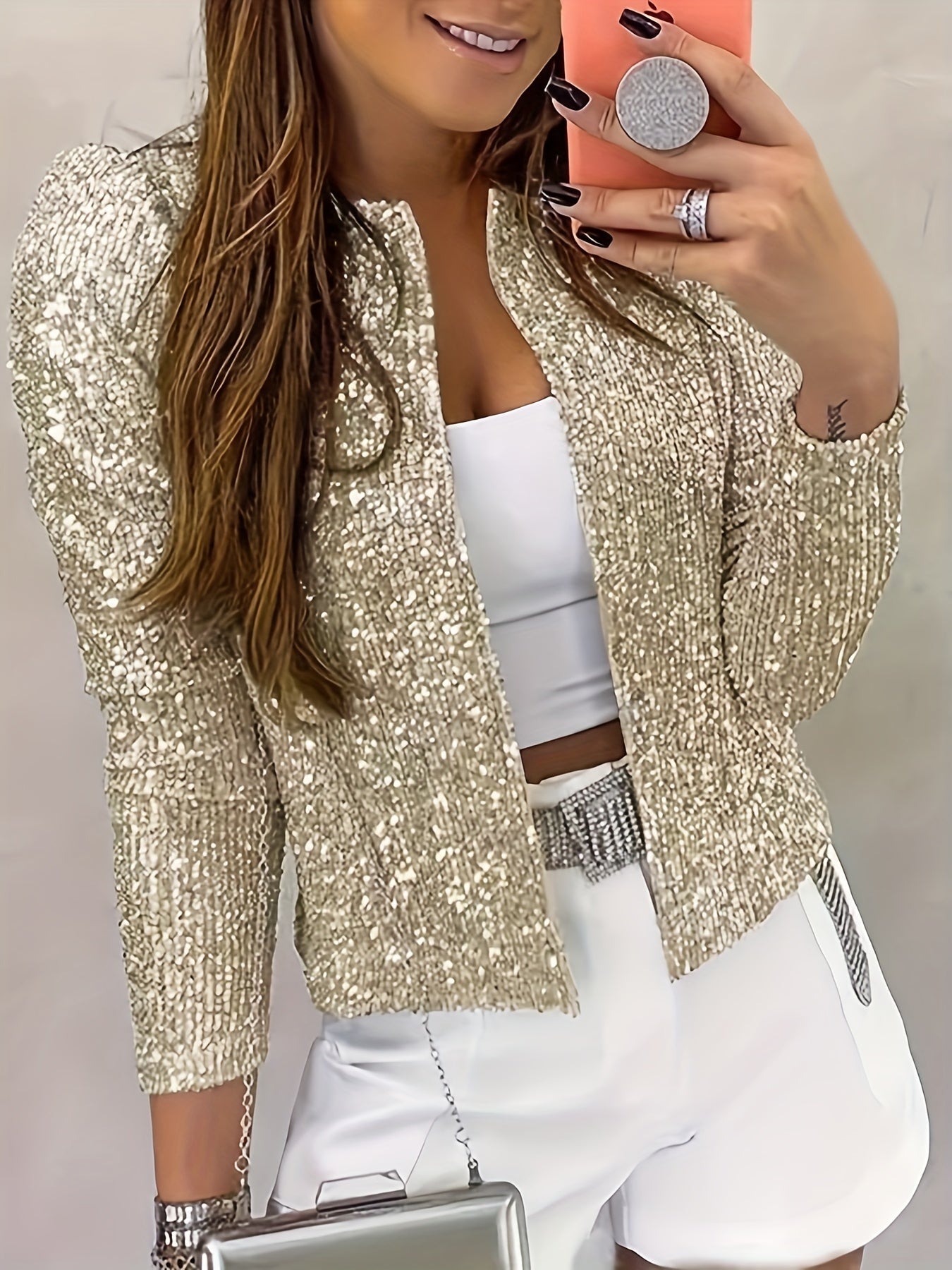 Sequined Solid Jacket KG8541 Furdela