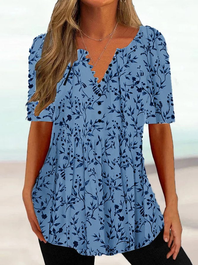 Women&#x27;s Summer Tunics V Neck Regular Fit Casual Floral Shirt  mm247