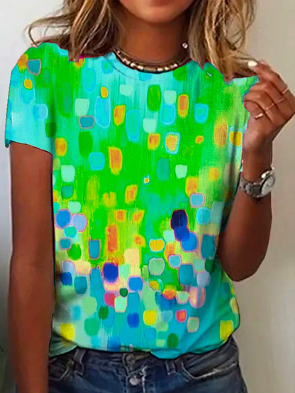 Crew Neck Casual Ombre Loose Rainbow Dot Short Sleeve T-Shirt  cc193