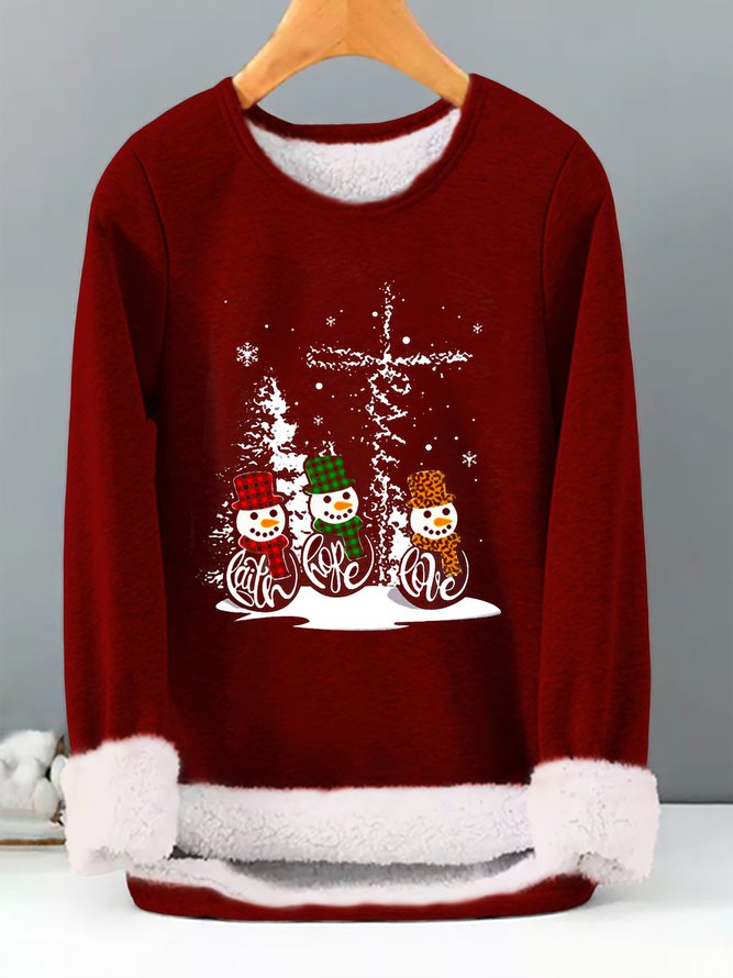 Women Loose Christmas Snowman Casual Crew Neck Thicken Sweatshirt PJ15