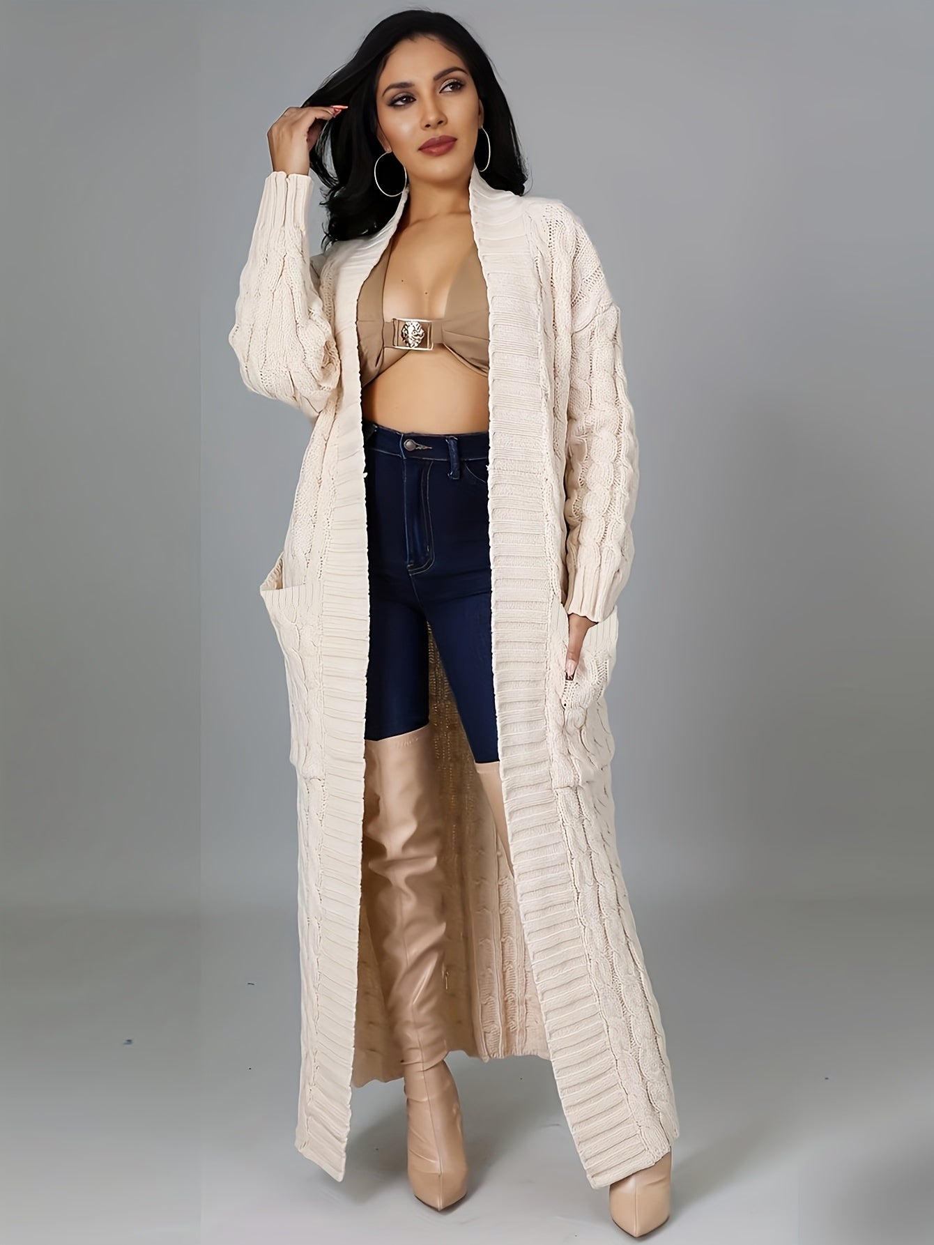 Long Length Cable Knit Cardigan TF8521 Furdela