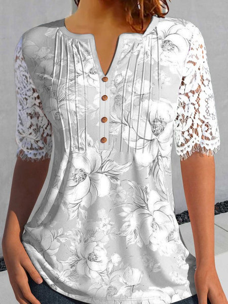 Chemise décontractée en jersey à fleurs QH85