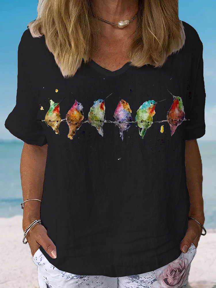 Women&#x27;s Watercolor Hummingbirds Print Lounge Top F4153