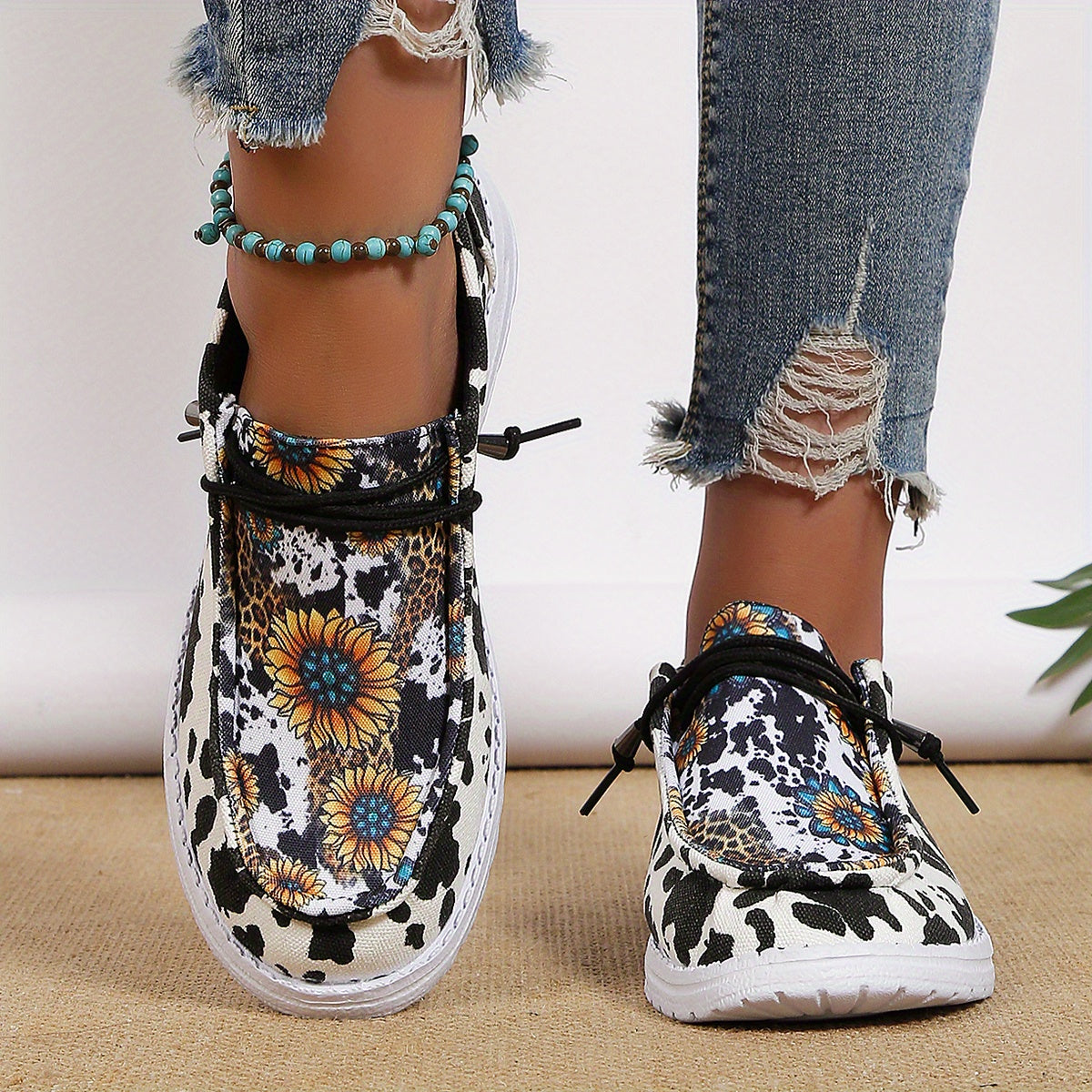 Women's Sunflower Print Canvas Shoes RE2574 Furdela