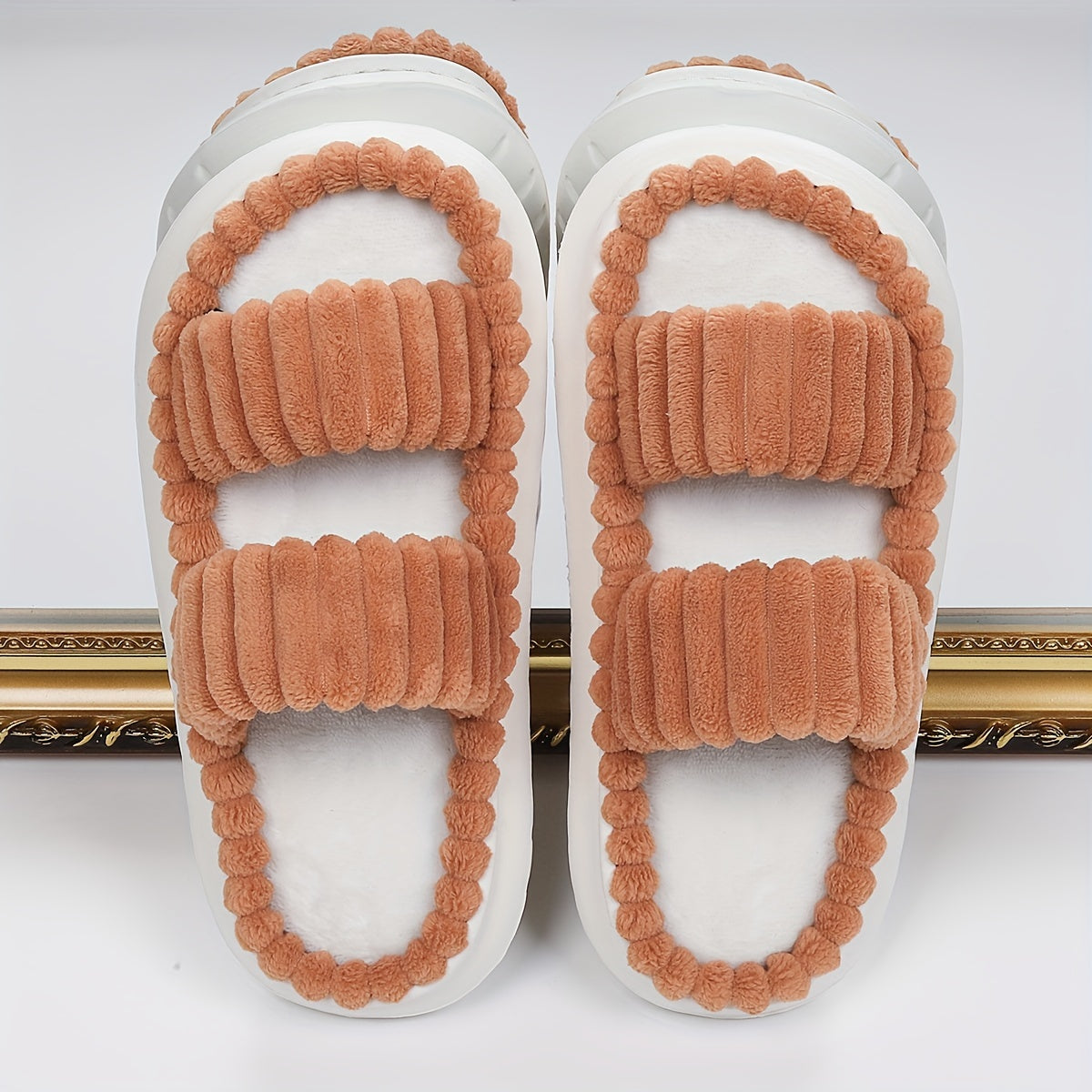 Women's Double Straps Plush Slippers HT0147 Furdela