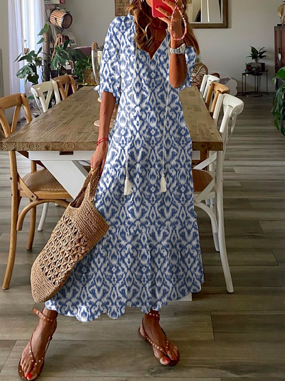 Women&#x27;s Shift Dress Short Maxi Dress half Sleeve Floral Print Summer Fall V Neck Casual Geometric Printed Dress MMr46