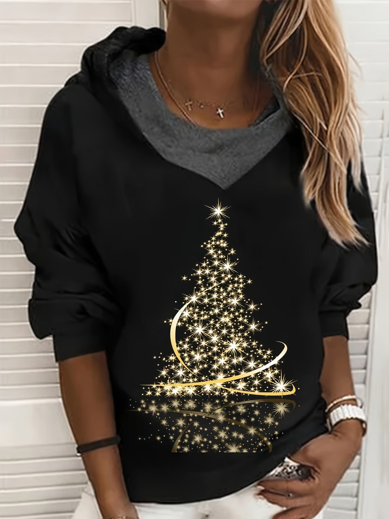 Christmas Tree Pattern Drawstring Hoodie PE5201 Furdela