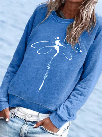 Long Sleeve Dragonfly Printed Sweatshirt QAS17