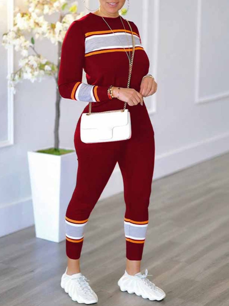 Plus Size Striped Patchwork Skinny Pants Set BO3047