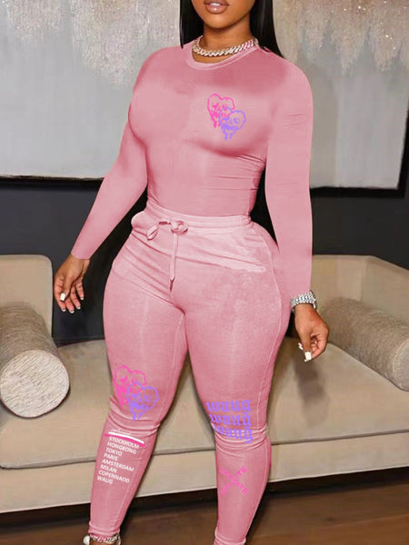 Plus Size Letter Print Zipper Design Skinny Jumpsuit AR5072