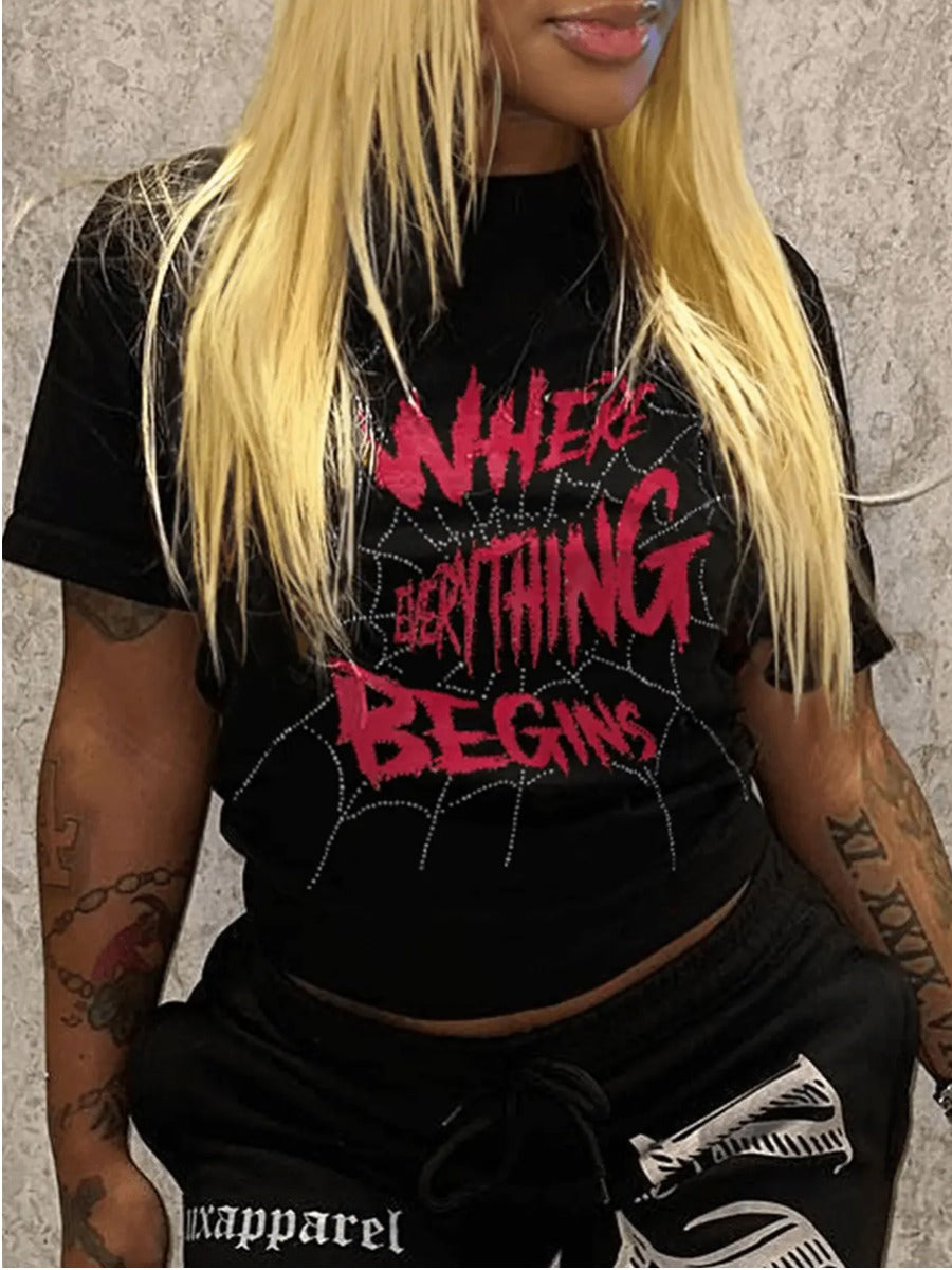 Spider Web Letter Print T-shirt AR7039