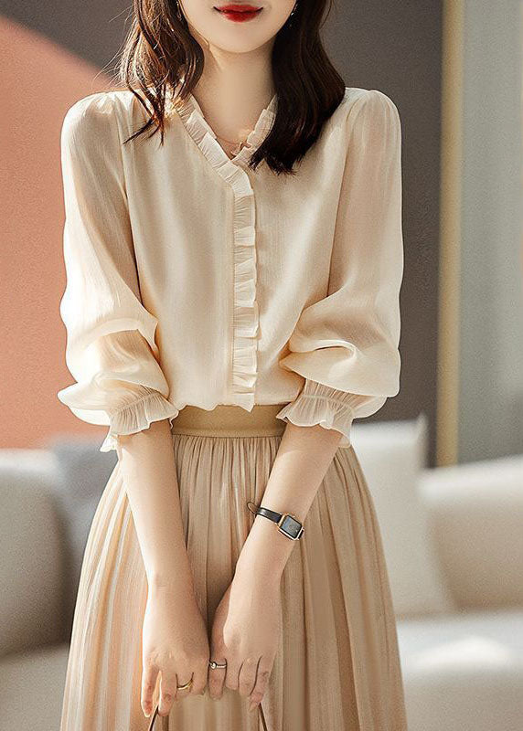 Art Apricot Ruffled Patchwork Chiffon Shirt Top Spring LY1477