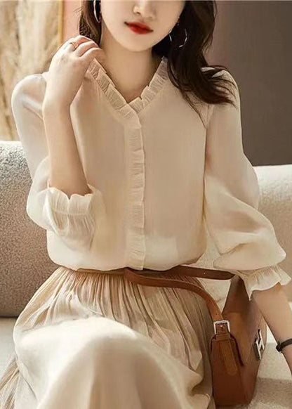 Art Apricot Ruffled Patchwork Chiffon Shirt Top Spring LY1477