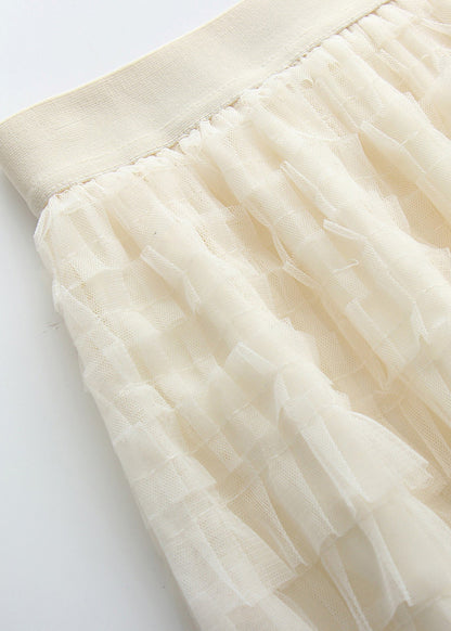 Art Beige Elastic Waist Tulle Maxi Cake Skirts Summer TY1087