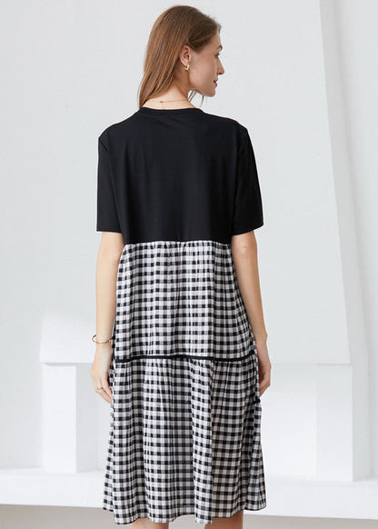 Art Black Asymmetrical Patchwork Plaid Cotton Dresses Summer LY0339