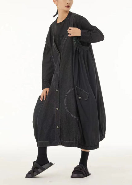 Art Black Oversized Patchwork Cotton Strap Dress Summer LC0127