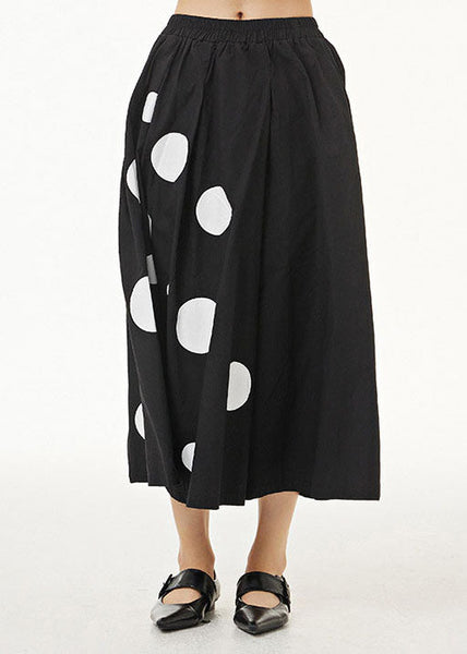 Art Black Wrinkled Dot Print Patchwork Cotton Wide Leg Pants Summer LY1233