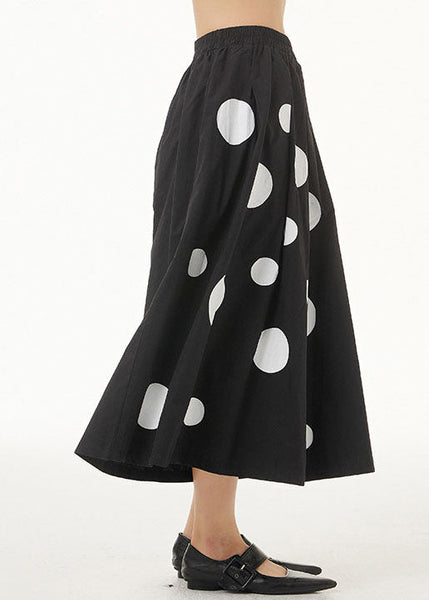 Art Black Wrinkled Dot Print Patchwork Cotton Wide Leg Pants Summer LY1233