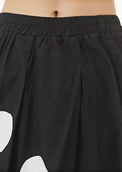 Art Black Wrinkled Dot Print Patchwork Cotton Wide Leg Pants Summer LY1233