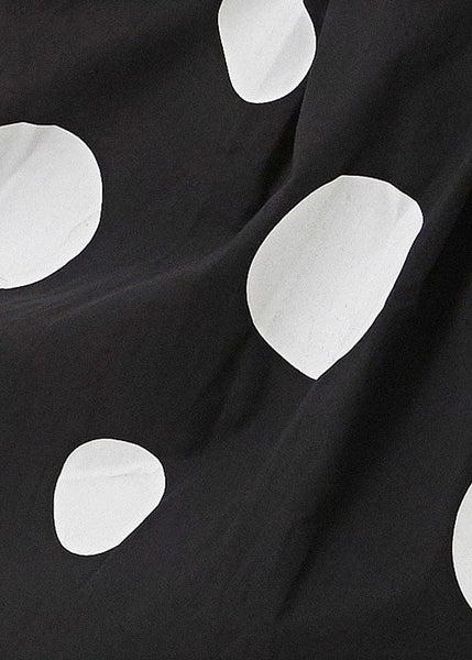 Art Black Wrinkled Dot Print Patchwork Cotton Wide Leg Pants Summer LY1233