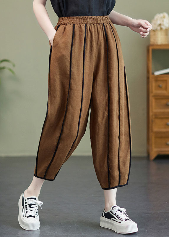 Art Coffee Elastic Waist Oversized Patchwork Linen Harem Pants Summer LY0654