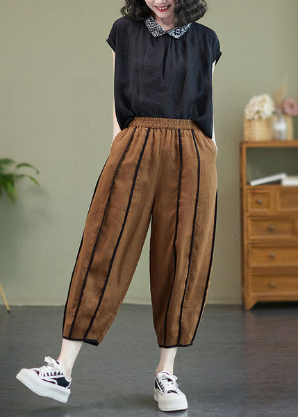 Art Coffee Elastic Waist Oversized Patchwork Linen Harem Pants Summer AC2078