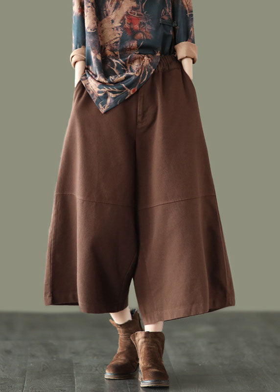 Art Chocolate Elastic Waist Patchwork Cotton Wide Leg Pants Spring TG1004