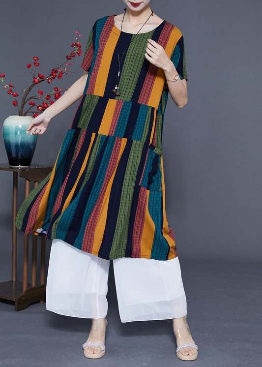 Art Colorblock Oversized Patchwork Striped Cotton Maxi Dresses Summer LY1106