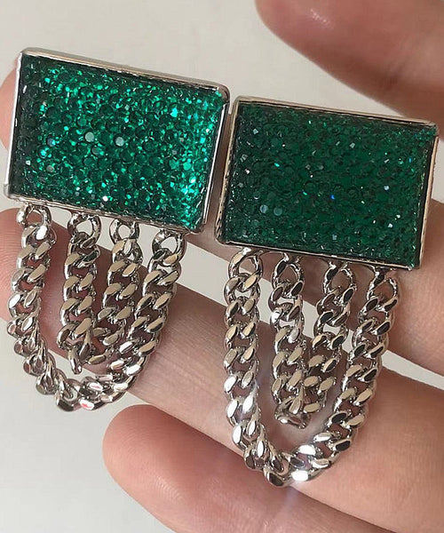Art Emerald Green Copper Alloy Resin Chain Drop Earrings LY1809