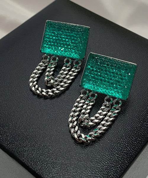 Art Emerald Green Copper Alloy Resin Chain Drop Earrings LY1809