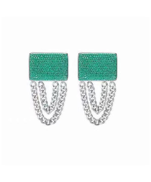 Art Emerald Green Copper Alloy Resin Chain Drop Earrings LY1809
