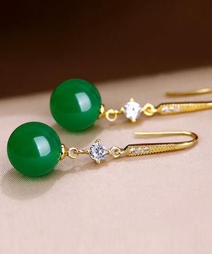 Art Green 14K Gold Agate Zircon Drop Earrings TW1055