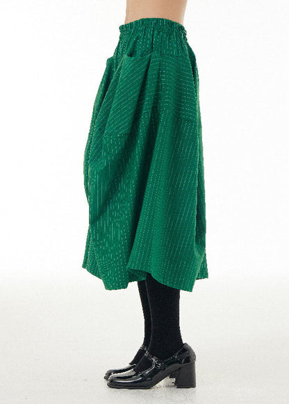 Art Green Striped Pockets Wrinkled Patchwork Cotton Wide Leg Pants Spring LY1147