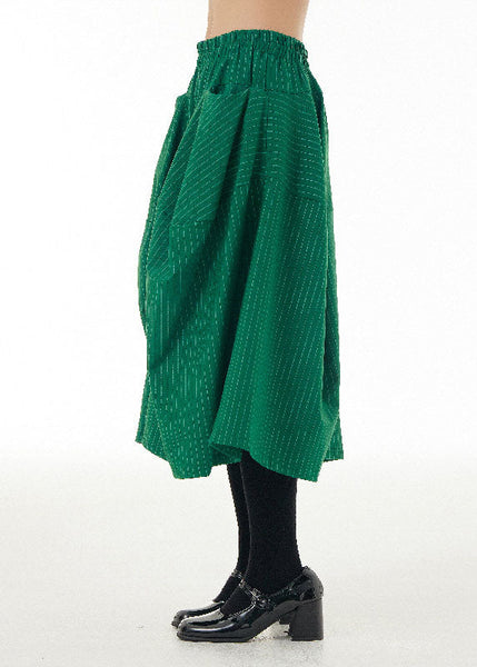 Art Green Striped Pockets Wrinkled Patchwork Cotton Wide Leg Pants Spring LY1147