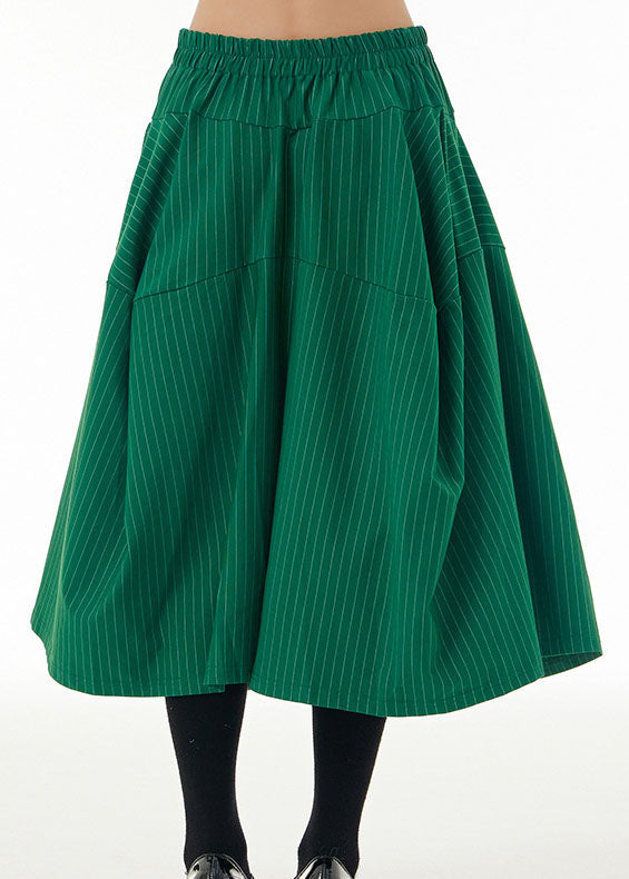 Art Green Striped Pockets Wrinkled Patchwork Cotton Wide Leg Pants Spring LY1147