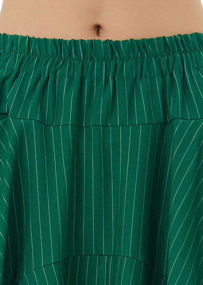 Art Green Striped Pockets Wrinkled Patchwork Cotton Wide Leg Pants Spring LY1147