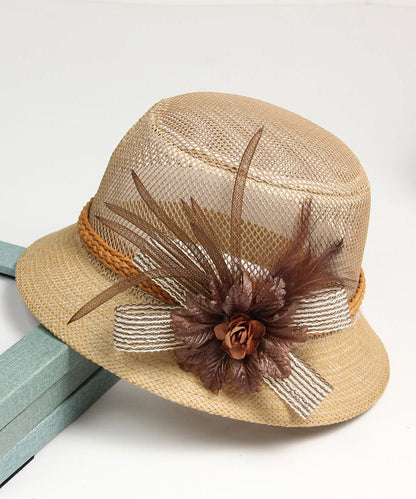 Art Khaki Tulle Floral Floppy Sun Hat LY504