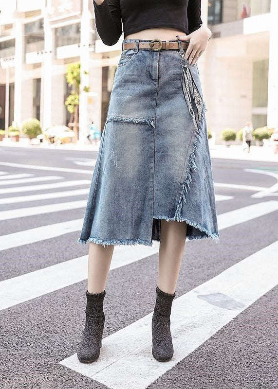 Art Light Blue Asymmetrical Patchwork High Waist Denim Skirt Summer TY1092