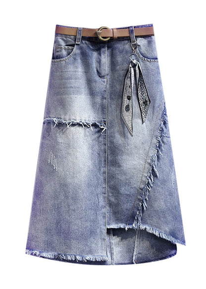 Art Light Blue Asymmetrical Patchwork High Waist Denim Skirt Summer TY1092