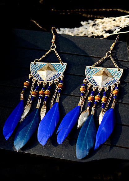 Art Multicolour Feather Tassel Metal Drop Earrings HE1021