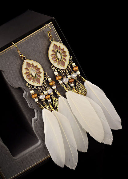 Art Multicolour Feather Tassel Metal Drop Earrings HE1021