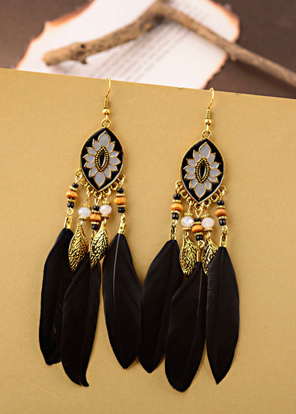 Art Multicolour Feather Tassel Metal Drop Earrings HE1021