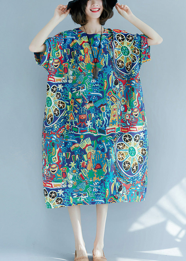 Art O-Neck Print Maxi Dress Short Sleeve AC2072