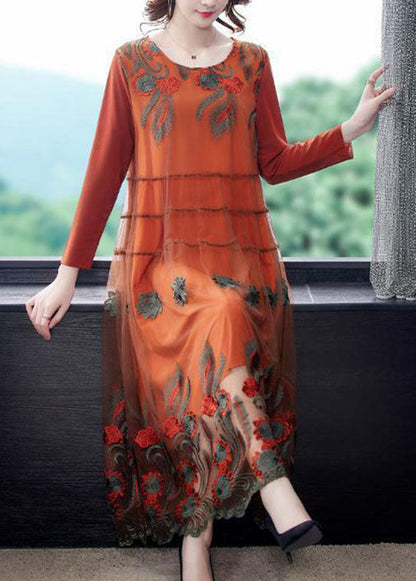 Art Orange Oversized Embroideried Tulle Holiday Dress Spring LC0097