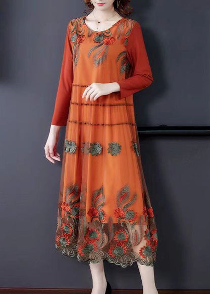 Art Orange Oversized Embroideried Tulle Holiday Dress Spring LC0097